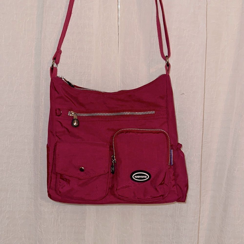 HUAERYOUYUE Burgundy Gray Nylon Crossbody Bag